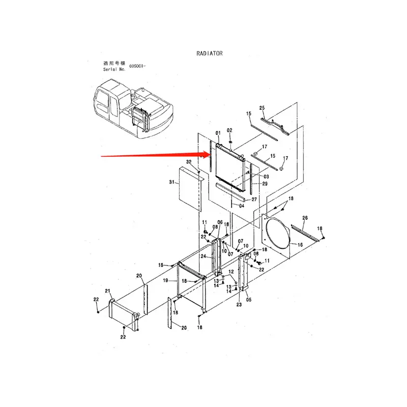 Engine Radiator 4448283 for Hitachi Excavator ZAX180W ZAX160LC
