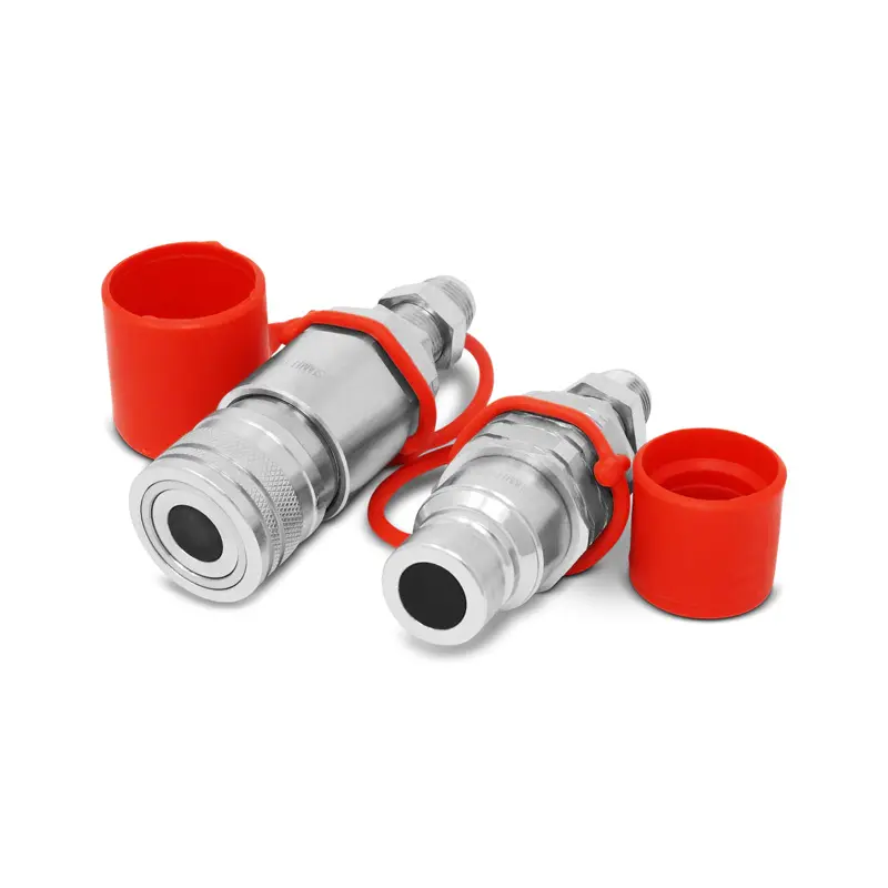 Flat Face Hydraulic Couplers/Quick Connect Couplings Set with Dust Caps 3/8 NPT x 1/2 Body