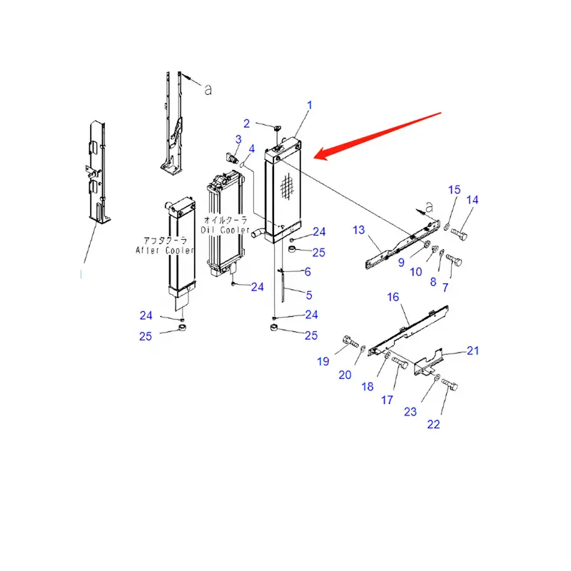 Water Tank Engine Radiator Assembly 22U-03-22113 For Komatsu Excavator PC228US-3 PC228USLC-3