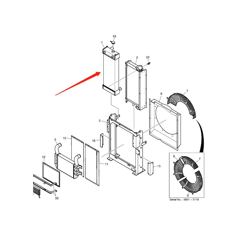 Water Tank Engine Radiator ASSY for Doosan Excavator DX140