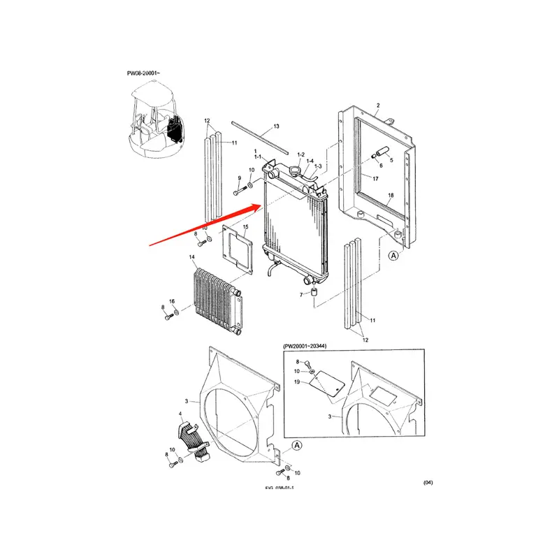 Water Tank Engine Radiator Core ASSY PM05P00010F1 PM05P00010S001 for Kobelco Excavator 35SR-2 30SR-2